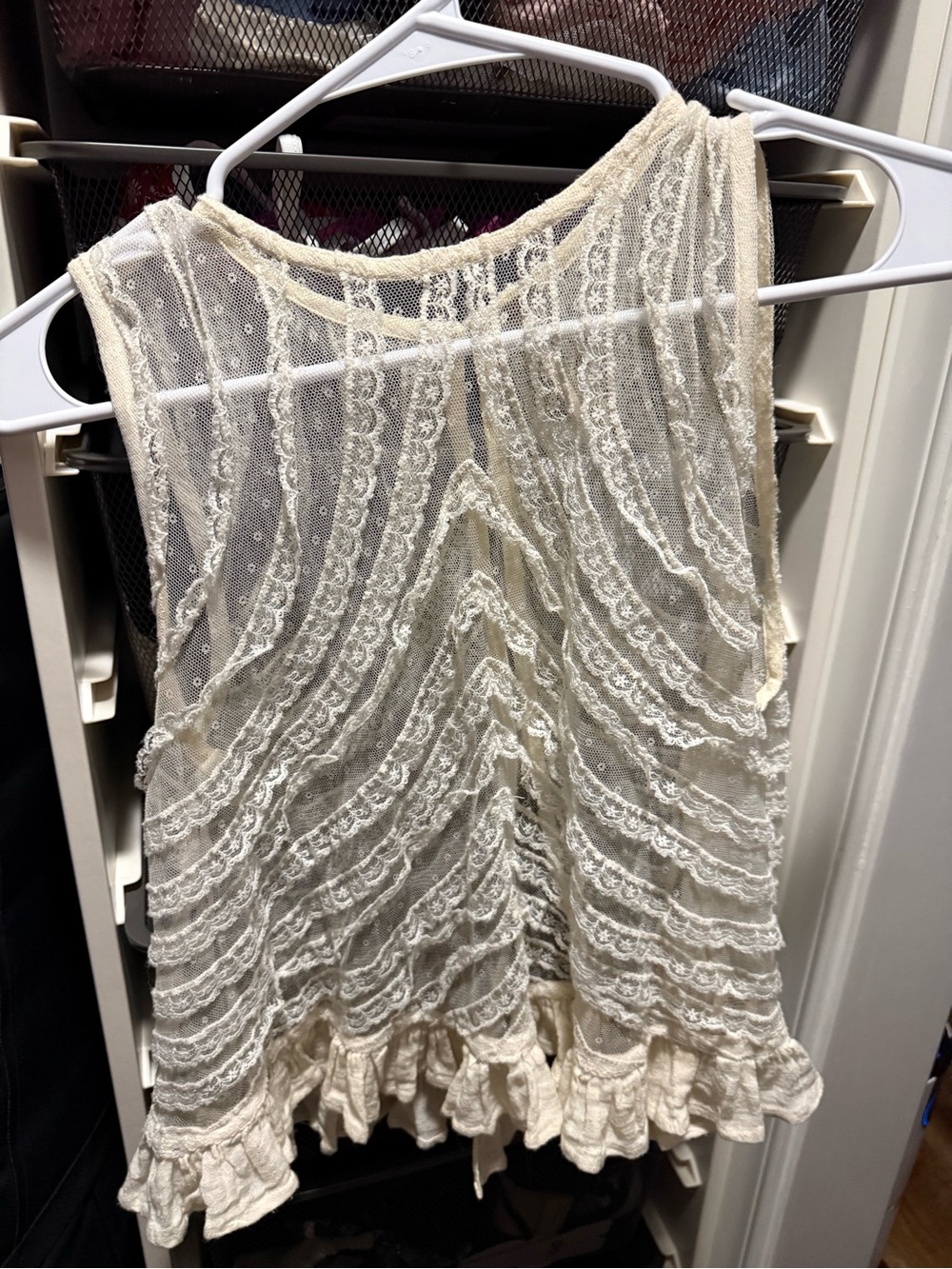Free People Cream Lace Ruffle Tank Top